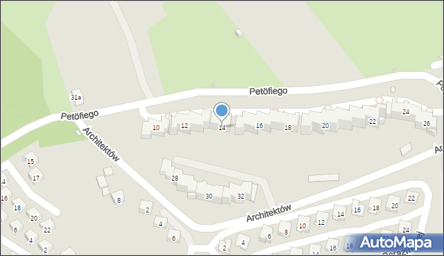 Kraków, Petöfiego Sandora, 14, mapa Krakowa