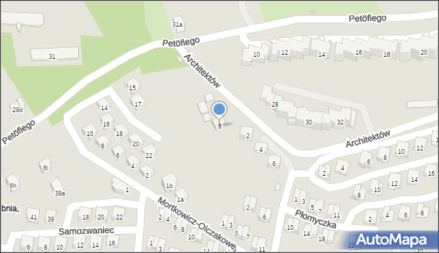 Kraków, Petöfiego Sandora, 8, mapa Krakowa