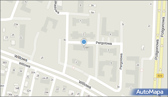 Lublin, Pergolowa, 1, mapa Lublina