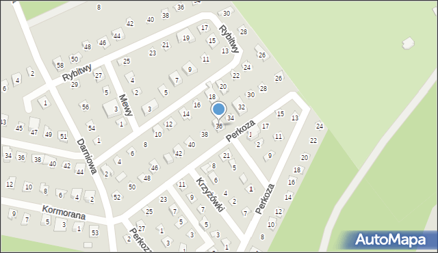 Poznań, Perkoza, 36, mapa Poznania