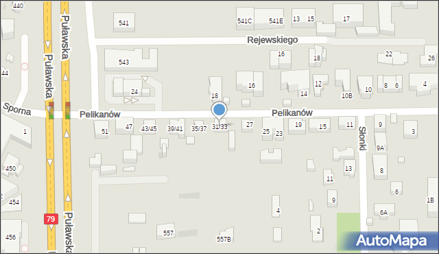 Warszawa, Pelikanów, 31/33, mapa Warszawy