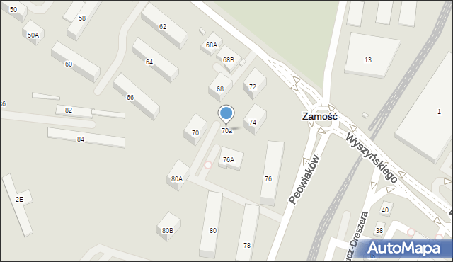 Zamość, Peowiaków, 70a, mapa Zamościa