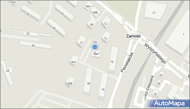 Zamość, Peowiaków, 76A, mapa Zamościa