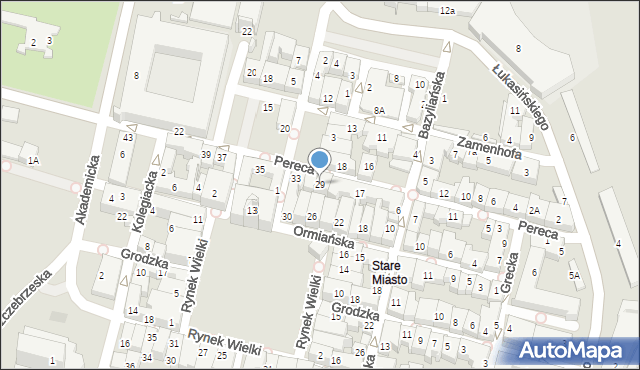 Zamość, Pereca, 29, mapa Zamościa