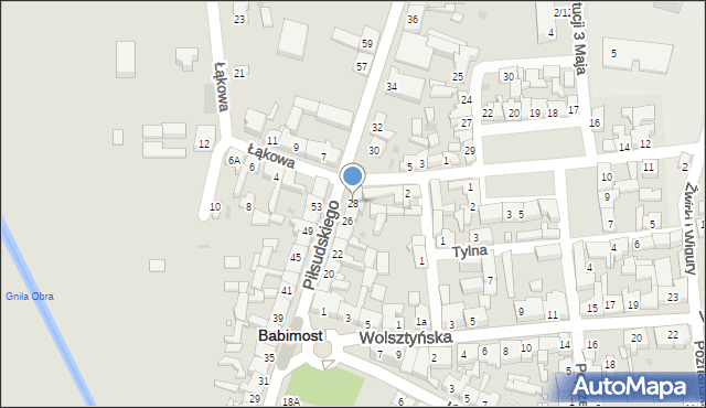 Babimost, Piłsudskiego Józefa, marsz., 28, mapa Babimost