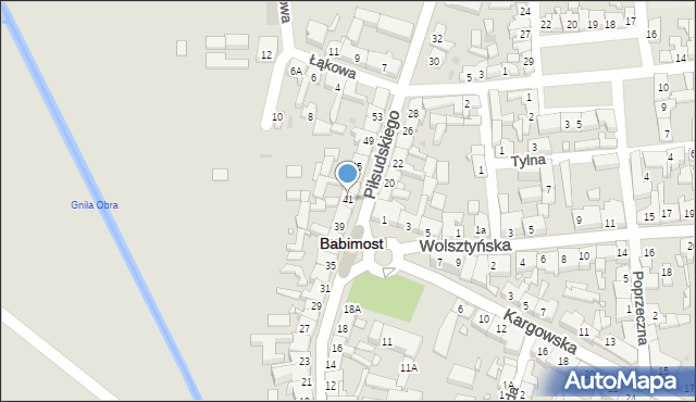 Babimost, Piłsudskiego Józefa, marsz., 41, mapa Babimost