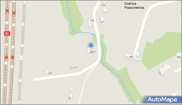 Bielsko-Biała, Pisarska, 108, mapa Bielsko-Białej