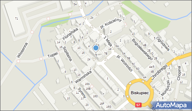 Biskupiec, Pionierów, 5, mapa Biskupiec