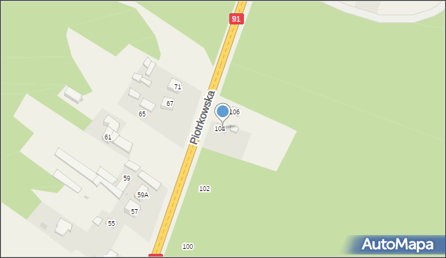 Blok Dobryszyce, Piotrkowska, 45, mapa Blok Dobryszyce