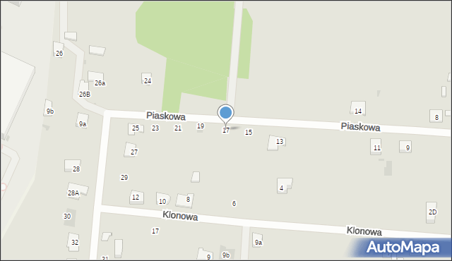 Błonie, Piaskowa, 17, mapa Błonie