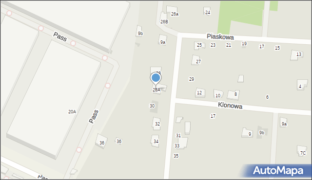 Błonie, Piaskowa, 28A, mapa Błonie