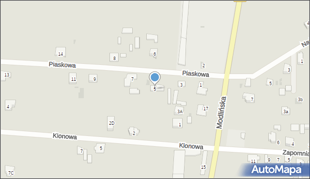 Błonie, Piaskowa, 5, mapa Błonie