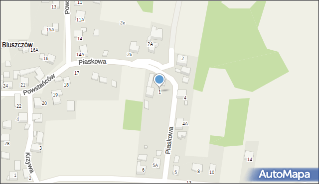 Bluszczów, Piaskowa, 1, mapa Bluszczów