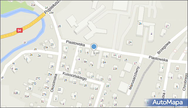 Brzesko, Piastowska, 7, mapa Brzesko