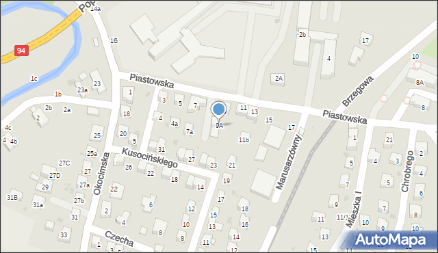 Brzesko, Piastowska, 9A, mapa Brzesko