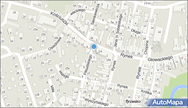 Brzesko, Piłsudskiego Józefa, marsz., 2a, mapa Brzesko