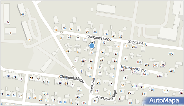 Chełm, Piaskowa, 23, mapa Chełma