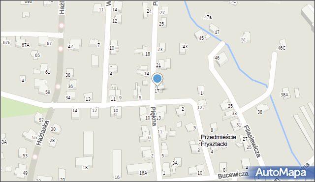 Cieszyn, Piękna, 17, mapa Cieszyna