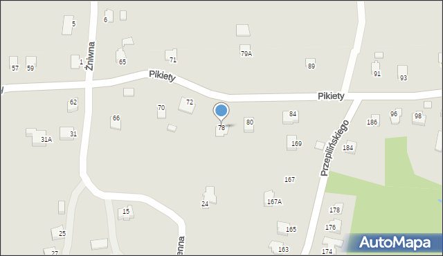 Cieszyn, Pikiety, 78, mapa Cieszyna