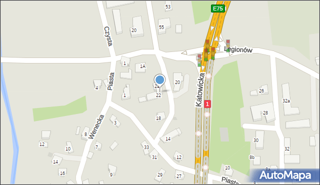 Czechowice-Dziedzice, Piasta, 22, mapa Czechowic-Dziedzic