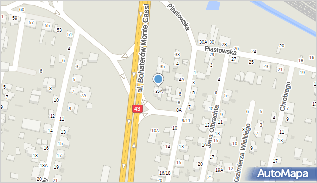 Częstochowa, Piastowska, 35A, mapa Częstochowy