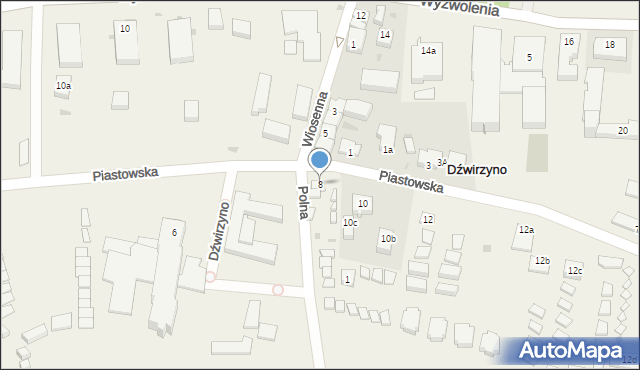 Dźwirzyno, Piastowska, 8, mapa Dźwirzyno