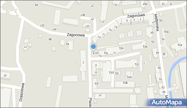 Elbląg, Piaskowa, 7, mapa Elbląga