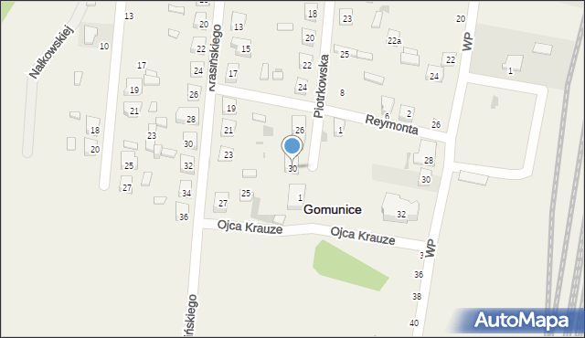 Gomunice, Piotrkowska, 30, mapa Gomunice