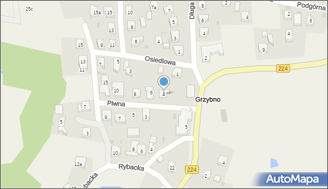 Grzybno, Piwna, 4, mapa Grzybno