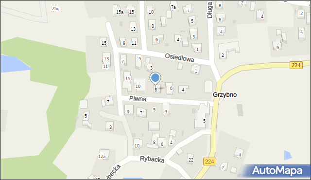 Grzybno, Piwna, 8, mapa Grzybno