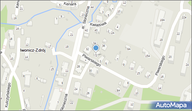 Iwonicz-Zdrój, Piwarskiego Feliksa, 1, mapa Iwonicz-Zdrój