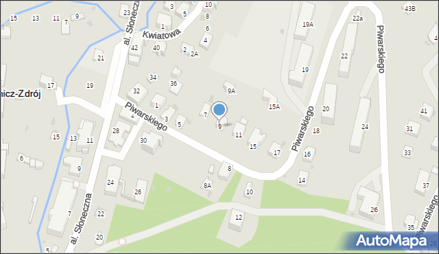 Iwonicz-Zdrój, Piwarskiego Feliksa, 9, mapa Iwonicz-Zdrój