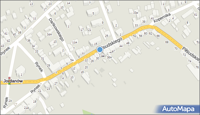 Jordanów, Piłsudskiego Józefa, marsz., 32, mapa Jordanów