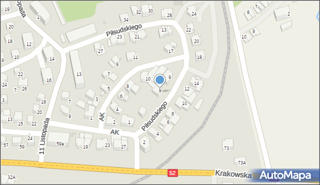 Kalwaria Zebrzydowska, Piłsudskiego Józefa, marsz., 7, mapa Kalwaria Zebrzydowska