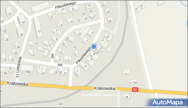 Kalwaria Zebrzydowska, Piłsudskiego Józefa, marsz., 8, mapa Kalwaria Zebrzydowska