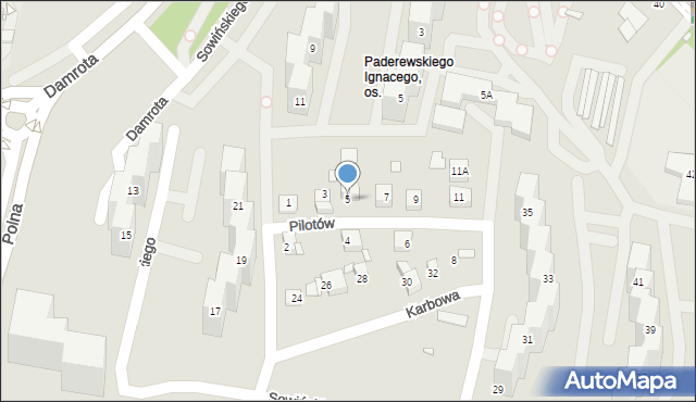 Katowice, Pilotów, 5, mapa Katowic