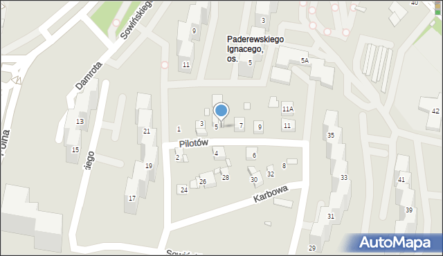 Katowice, Pilotów, 5a, mapa Katowic