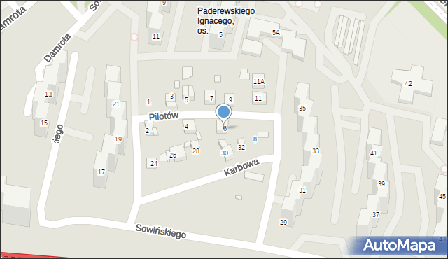 Katowice, Pilotów, 6, mapa Katowic