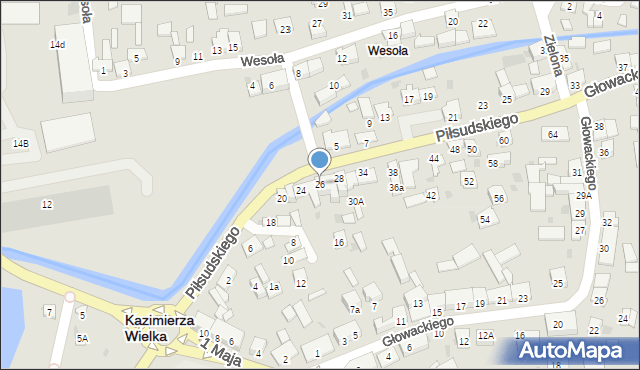 Kazimierza Wielka, Piłsudskiego Józefa, marsz., 26, mapa Kazimierza Wielka