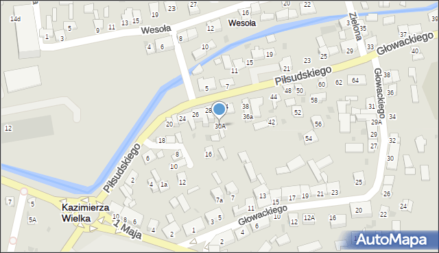 Kazimierza Wielka, Piłsudskiego Józefa, marsz., 32, mapa Kazimierza Wielka