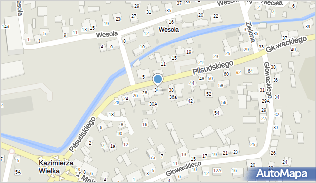 Kazimierza Wielka, Piłsudskiego Józefa, marsz., 36, mapa Kazimierza Wielka