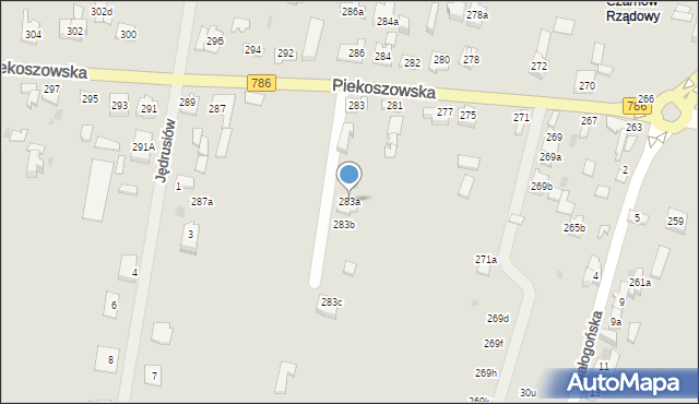 Kielce, Piekoszowska, 283a, mapa Kielc