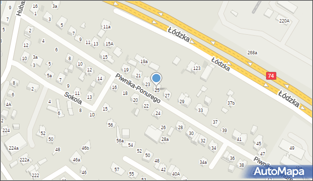 Kielce, Piwnika-Ponurego Jana, mjr., 25, mapa Kielc
