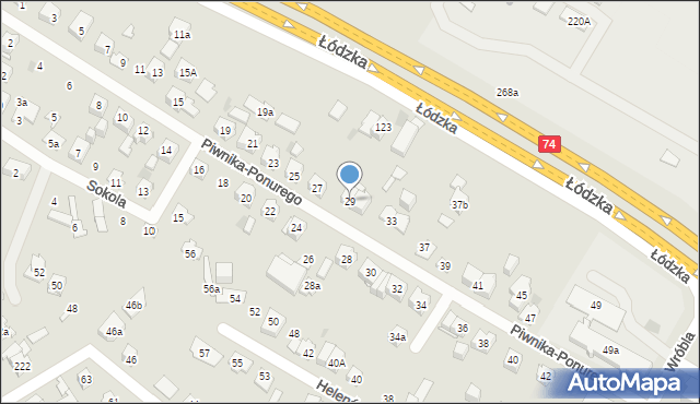 Kielce, Piwnika-Ponurego Jana, mjr., 29, mapa Kielc