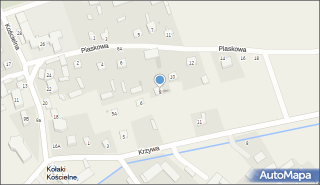 Kołaki Kościelne, Piaskowa, 8, mapa Kołaki Kościelne