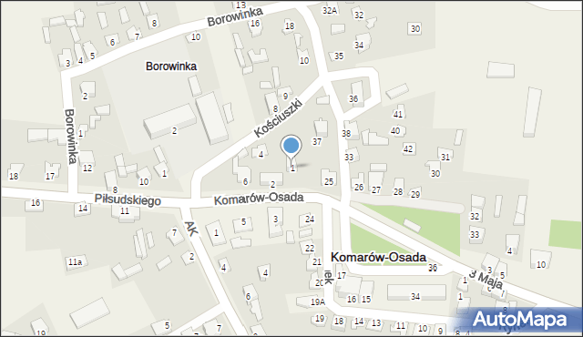 Komarów-Osada, Piłsudskiego Józefa, marsz., 1, mapa Komarów-Osada