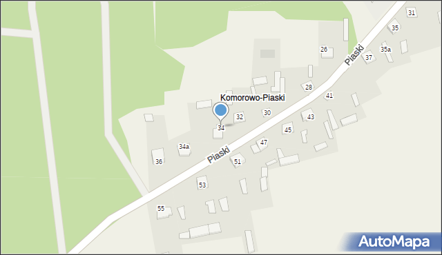 Komorowo, Piaski, 34, mapa Komorowo