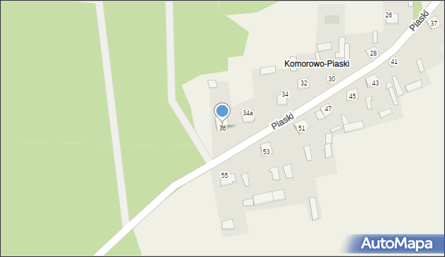 Komorowo, Piaski, 36, mapa Komorowo