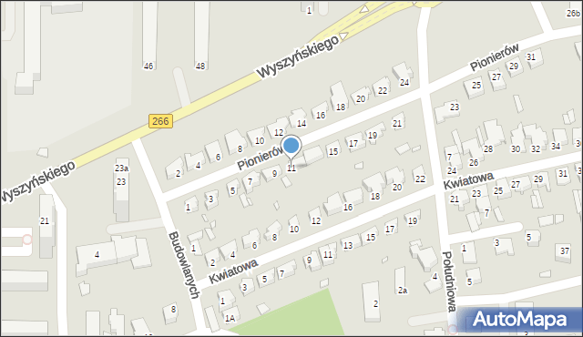 Konin, Pionierów, 11, mapa Konina