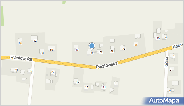 Kossowa, Piastowska, 36, mapa Kossowa